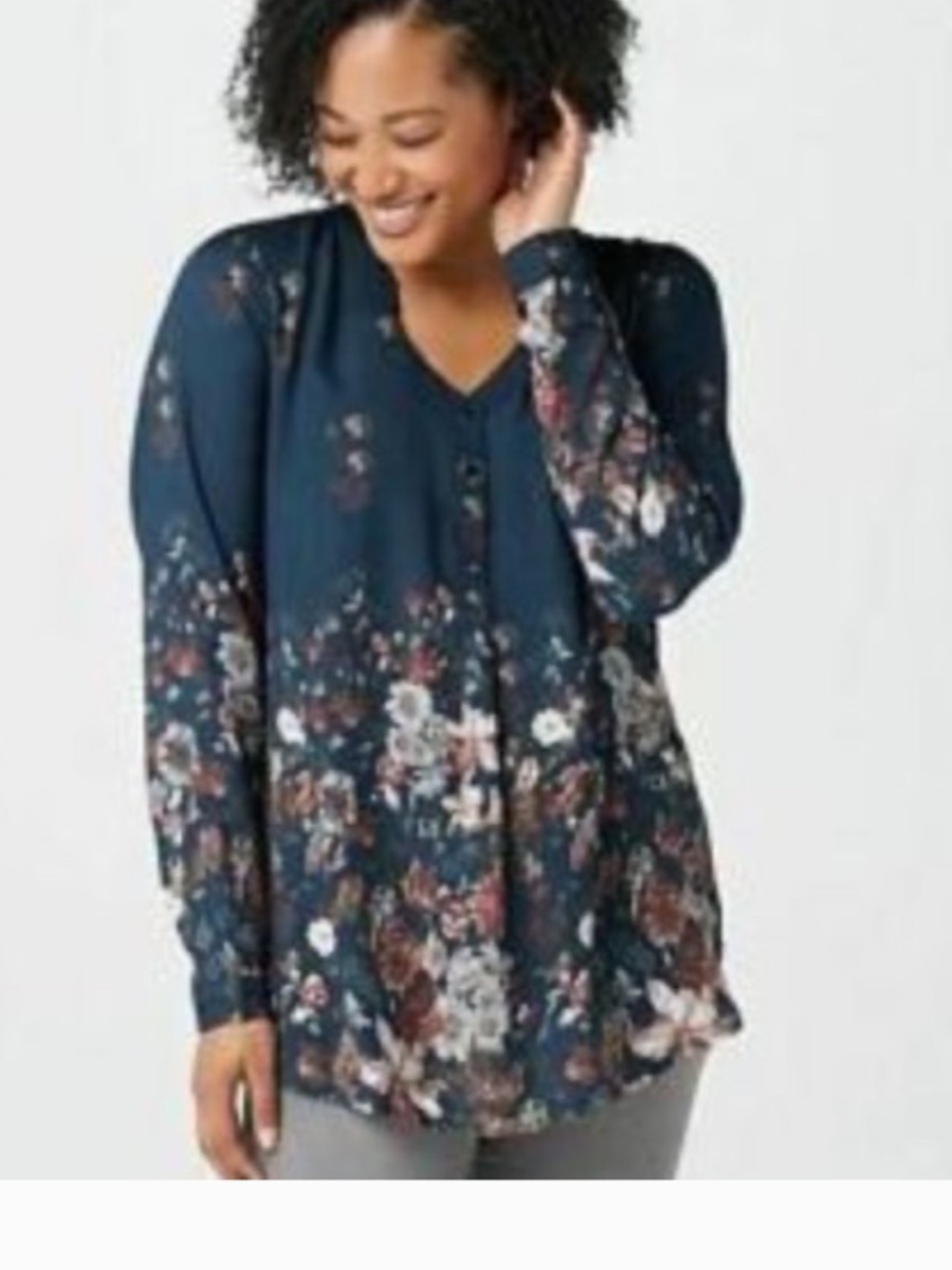 Tolani Collection Navy Floral Top Size Medium